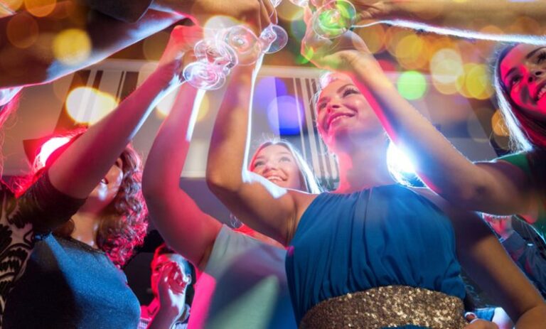 Five girls pose for prom photo